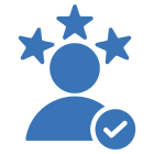 Person icon with stars and checkmark.