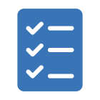 Blue checklist icon with three check marks.